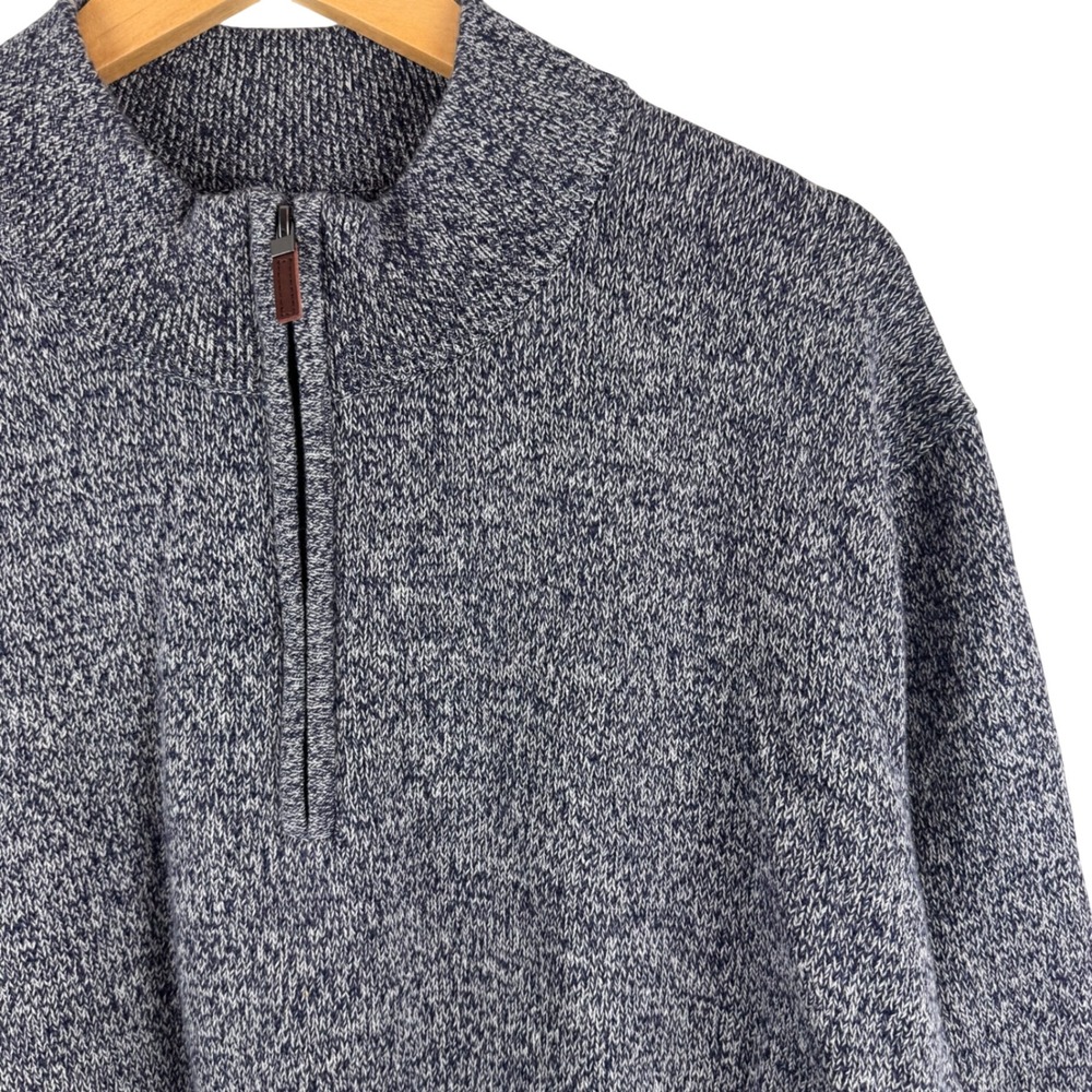 Oak Hill Quarter Zip Sweater Mens 2XL Navy Blue Marled 100% Cotton Mock Neck‎